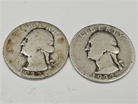 2-1932 Washington Silver Quarter Coins