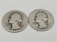 2-1936 D Washington Silver Quarter Coins