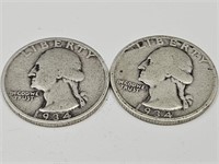 2-1934 Washington Silver Quarter Coins