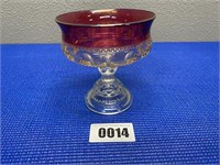 Glass Candy Dish w/Ruby Trim 5"x5 1/2"