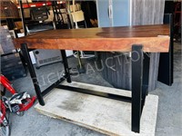 solid wood top table on metal base