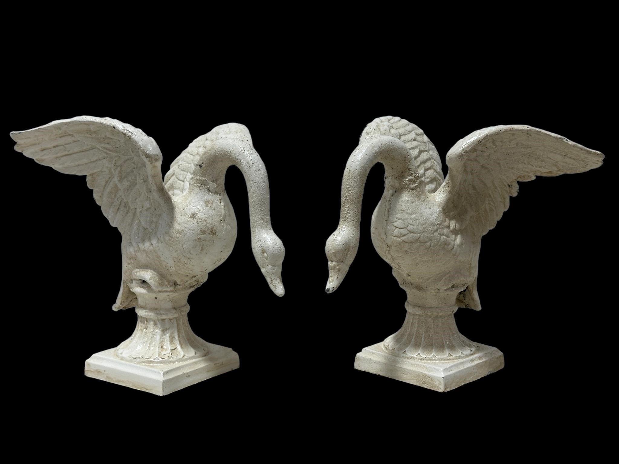 Pair of Cast Iron Swan Figures