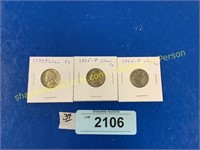 3 silver nickels- 1942P, 1944P, 1945P