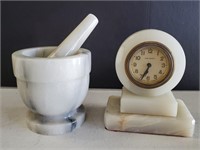 Marble Clock And Pestle & Mortar