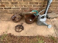 Cast Iron Pot Pully & Galvanized Watering Can