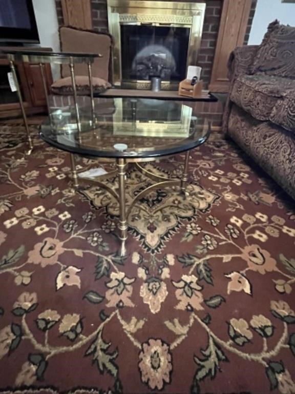 Brass beveled glass top table