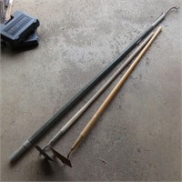 Pair of Garden Hoes & Long Handled Hook Tool