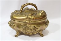 An Ornated Art Nuveau Gold Painted Metal Box