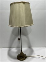 Vintage antique brass iron table lamp measures 24