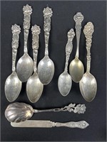 Seven spoons marked sterling or our matching one
