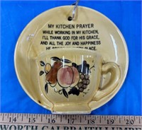 Vtg Teacup & Saucer Wall Pocket w/Kitchen Prayer