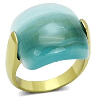 14k Gold-pl 17.20ct Sea Blue Cat Eye Ring