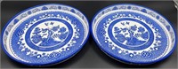 2 Vintage Blue Willow Enameled Serving Trays