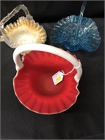 (3) Art Glass Baskets