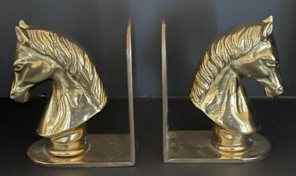 Solid Brass Horse Head Bookends