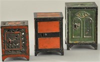 THREE EARLY PAINTED SAFE STILL BANKS