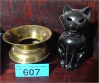 Brass Spittoon / Cat Candle Holder
