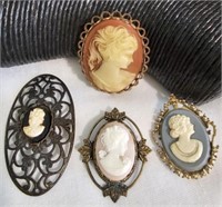 Lot of 4 Cameo Brooches
