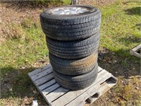 (4) RIMS AND TIRES, MISC SIZES