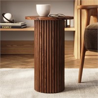 Round Fluted Accent Side Table - Burl Walnut