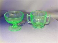2 pc Uranium glass sugar bowl & glass