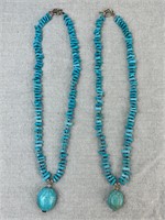 Lot of 2 Turquoise Polished Stone Necklaces