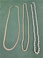 Goldtone necklace and faux pearl necklaces, monet