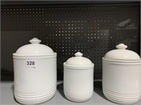 3 PIECE WHITE RIBBED CANISTER SET
