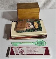 Vintage Recipe box, cookbooks and thermometer