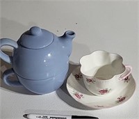 Teapot ,cup and cup and saucer