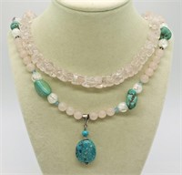 2 Rose Quartz & Turquoise Necklaces