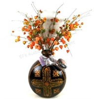 Handpainted Metal Decor Jar W/ Faux Flowers