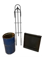Hose Rack, Cast Iron & Garbage Can