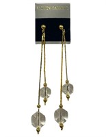 Stylish Gold Tone Long Crystal Drop Earrings