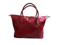 Croc Embossed Red Patent Leather Oversized Tote