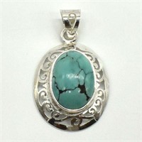 SILVER TURQUOISE(9.2CT) RHODIUM PLATED PENDANT