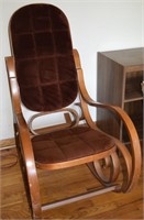 Vintage bentwood rocking chair w brown cushions