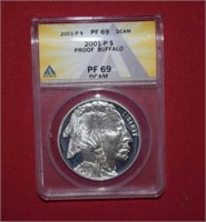 2001P  Proof Buffalo Silver Dollar PF69 DCAM ANACS