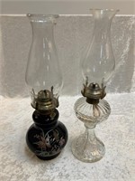 (2) Glass Oil Lamps w/Chimneys