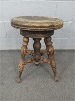 Ornate Solid Wood Adj Height Glass Ball Stool