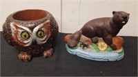 7x5-in owl planter and ceramic Beaver decor