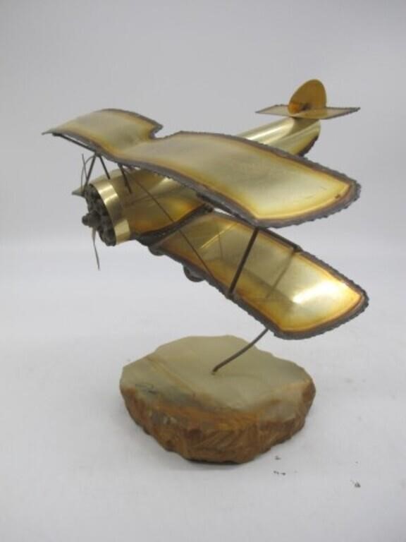 AMAZING BRASS AIRPLANE SCULPTURE ON MARBLE BASE