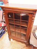 One-door walnut vintage bookcase with half