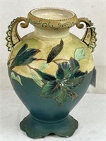 Asian Hand Painted Earthenware Vase w/ Handles