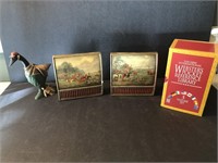 Fox hunt bookends, quirky duck & book set