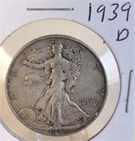 1939 D  Walking Liberty Silver Half Dollar