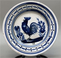 Antique French Rooster Blue&White Ironstone Plate