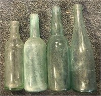 VTG Lot of 4 Marked Teal Blue Green Glass Bottles