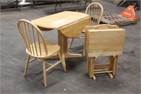 Drop Leaf Table w/(2) Chairs & TV Tray Set