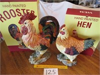 2 Large Hand Painted Hen & Rooster (Resin)